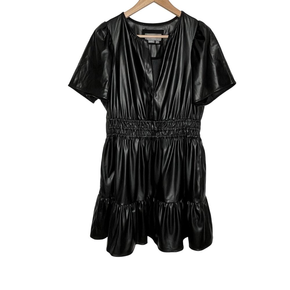 Anthropologie Somerset Faux Leather Mini Dress Womens Medium Black Pockets - Picture 3 of 12